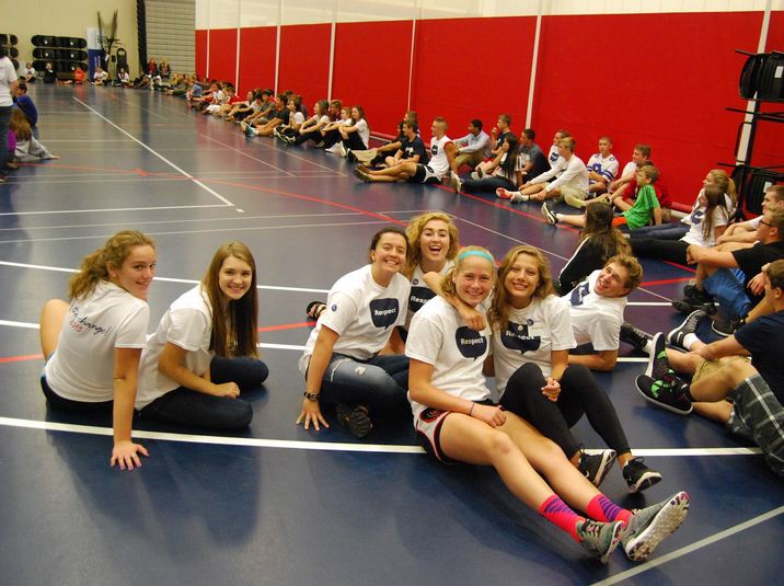 Freshmen and mentors pose for a photo during Respect Retreat